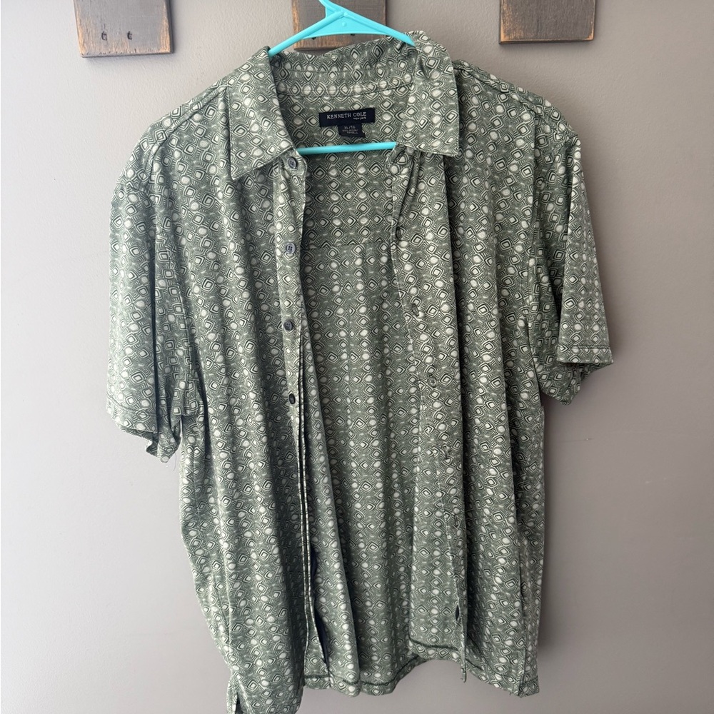 Kenneth Cole Green Patterned Men's Shirt